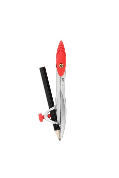 Strigo metal compass with pencil in box, red