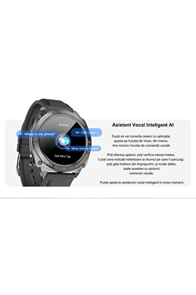 VeReTech Smartwatch cu ChatGPT, Rotativ, AMOLED 1.43”, IP68, 200 Sport, Ritm Cardiac, Verde/Gri