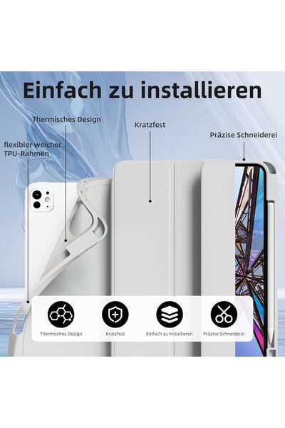 OSIRION Case for iPad Pro 13 inch (2024) with Pencil Holder & Trifold Stand, Grey