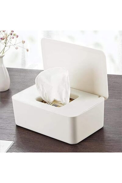 Generic صندوق توزيع مناديل مبللة للأطفال مع غطاء محكم الإغلاق، أبيض