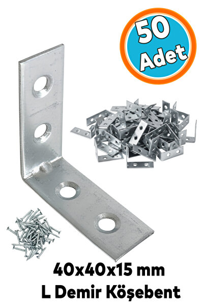 NZB Metal Köşebent 40x40x15 mm (50 ADET) Kalın L Demiri Gönye Mobilya Duvar S...