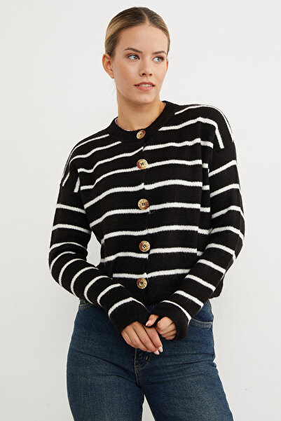 Fulla Moda Striped Buttoned Knitwear Cardigan