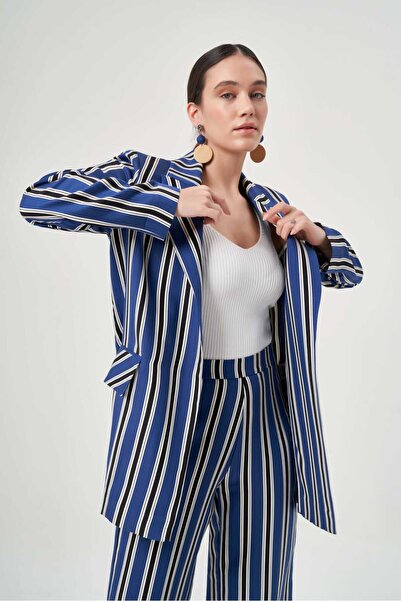 Mimya Mavi Çizgili Kemerli Takım 8510