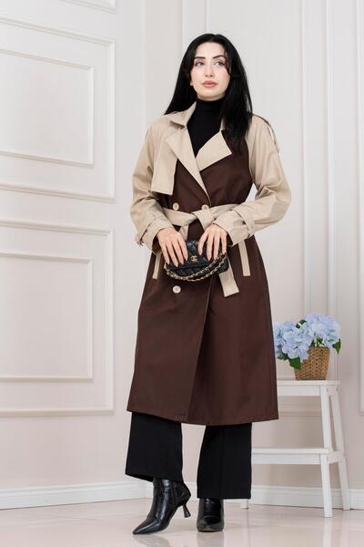 Sevitli Δίχρωμο καμπαρντίνα με λεπτομέρεια Cepken-Καφέ