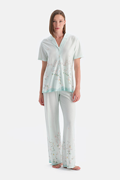 Dagi Set pantaloni cămașă cu model floral albastru deschis