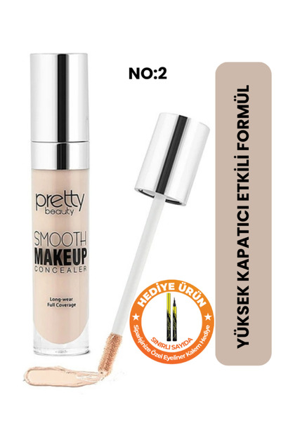 Güzellik Deposu Uzun Süre Kalıcı, Tam Kapatıcı Likit Concealer Gözaltı Kapatıcı No:2 Orta - Hediye Eyeliner