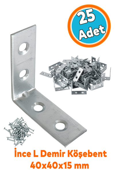 NZB Metal Köşebent 40x40x15 mm İnce L Demiri Gönye Mobilya Duvar Sabitleme Ba...