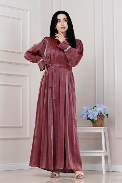 Sevitli Glittery Stone Evening Dress-Burgundy