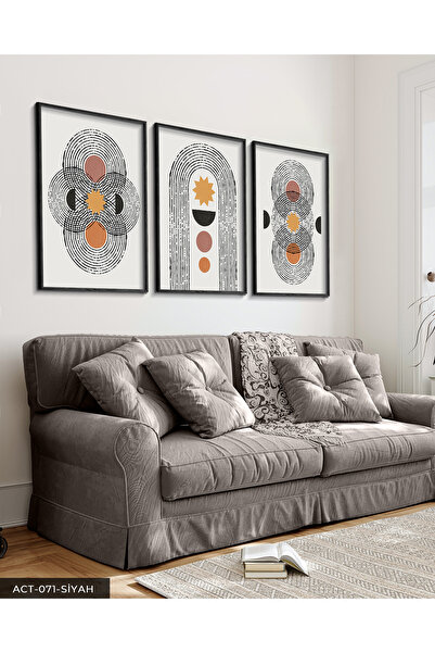 Evinemoda Apstraktni uzorci, 3-dijelna crna slika u drvenom okviru