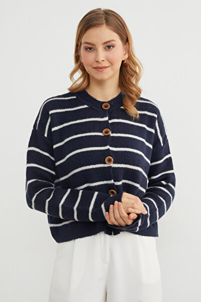 Fulla Moda Striped Buttoned Knitwear Cardigan