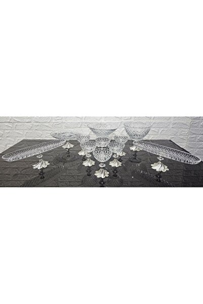 atabey home 11-Piece Dowery Set with Cast Iron Stand Presentation Set & Fruit Bowl & Ice Cream Bowl & Cake Bowl & Boat