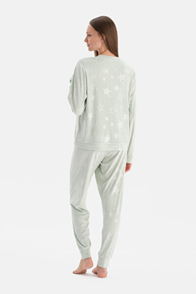 Dagi Water Green Gofre Yıldız Printed T-Shirt Pants Pajama Set