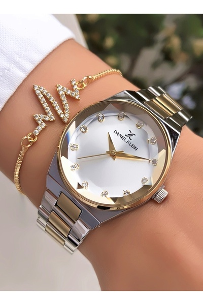 Daniel Klein Original Women's Wristwatch Gold Silver Color Steel Band Bracelet with Gift Dk47Fhj3