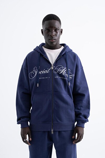 Machinist Ανδρικό φούτερ Social Mode με τύπωμα με φερμουάρ με κουκούλα Midnight Blue