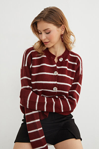 Fulla Moda Striped Buttoned Knitwear Cardigan