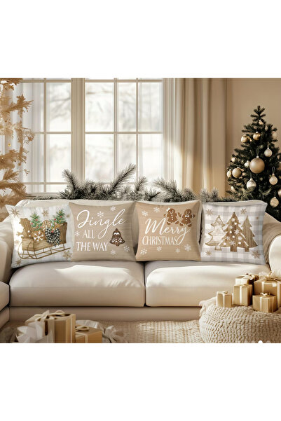 CN 4Pcs, 2D Printed Pillow Cover,Home Decor Pillowcases Merry Christmas Printing