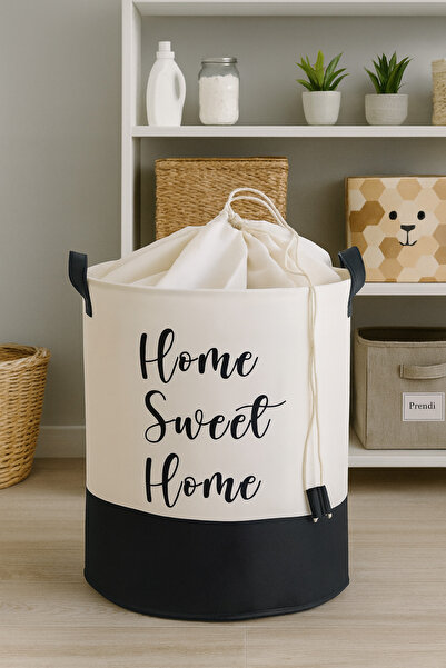 HomyJRs White Fabric Mesh Home Sweet Home Printed Multi-Purpose, Decorative Toy Basket