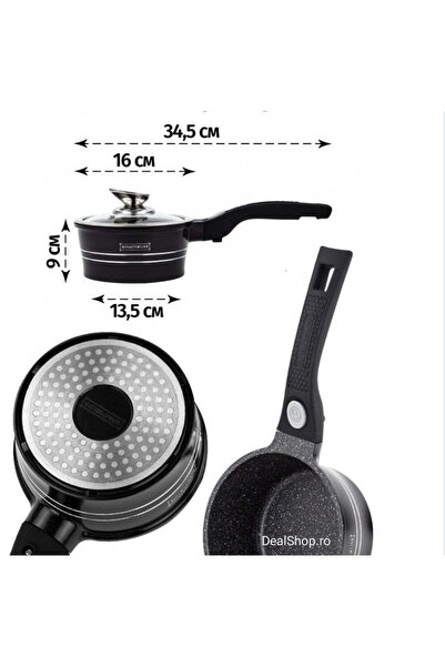 dealshopromania Saucepan 1.2 liters sauce pot with marble coating glass lid r...