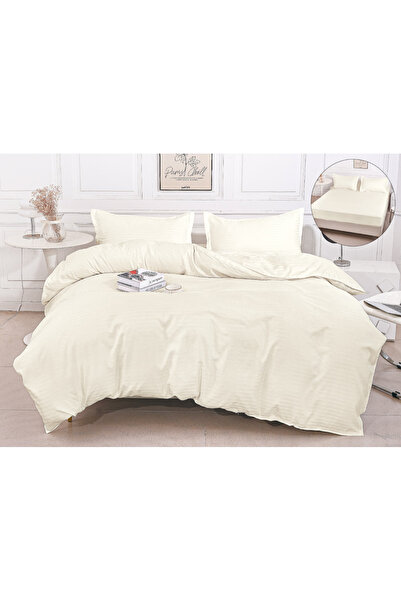 trendyhome Double Bed Linen, Fine Damask, 4 Pieces, UNI, Beige, PT14057-Elastic