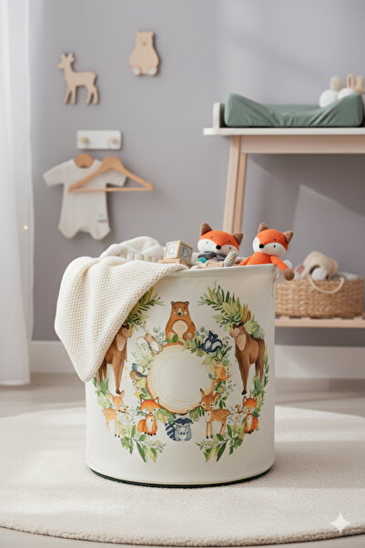 HomyJRs Zoo Printed Multi-Purpose Toy Storage Box Dirty Laundry Basket Folding Organizer Basket 37x40