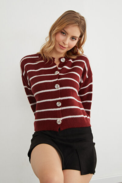 Fulla Moda Striped Buttoned Knitwear Cardigan