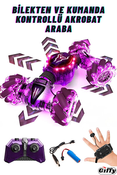 giffy Oyuncak Uzaktan ve Bilek Kumandalı Şarjlı Led Işıklı Full Fonksiyon Akrobat Drift Aracı