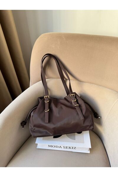 Moda Sekiz Women's Water Repellent Fabric Drawstring Gold Accessory Shoulder Bag