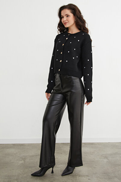 Fulla Moda Heart Embroidered Buttoned Knit Cardigan