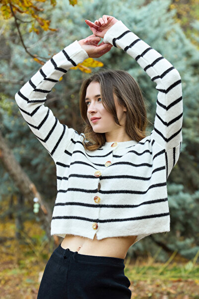 Fulla Moda Striped Buttoned Knitwear Cardigan