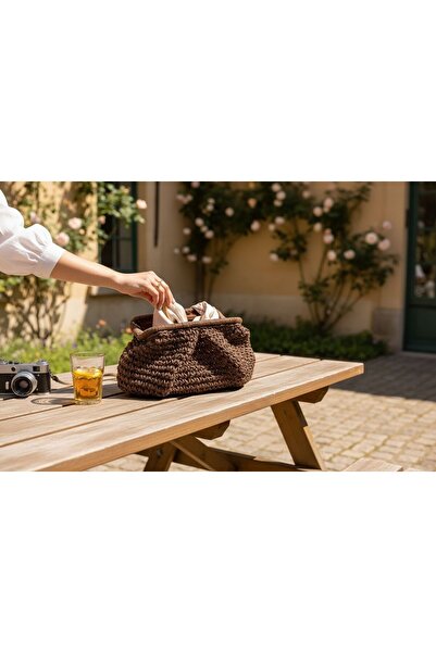 ANJEA Oeil De Grace Hand Knitted Scholarship Handbag |   Brown |   Lined |   Stylish & Durable Paper String Bag