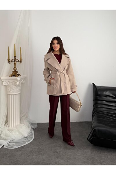 STİLPİX Kadın Bej Kuşaklı Kaşe Kaban | Woman