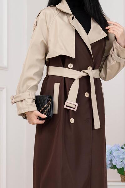 Sevitli Δίχρωμο καμπαρντίνα με λεπτομέρεια Cepken-Καφέ