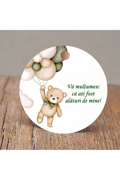 Invitatii Originale Baptism certificate labels GREEN TEDDY BEAR - set of 50 pieces