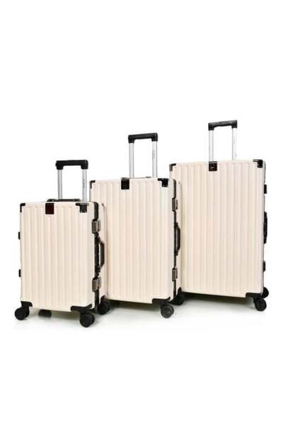 MORANO Durable 3-piece aluminum travel bag set, stylish design in beige