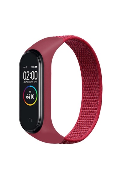 PHN MAG Fitness Band Strap for Xiaomi Mi Band 3/4/5/6 — Textile Velcro, Water-Resistant, Red