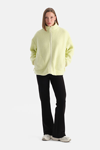 Dagi Light Green Women's Front Zipper Fleece Coat