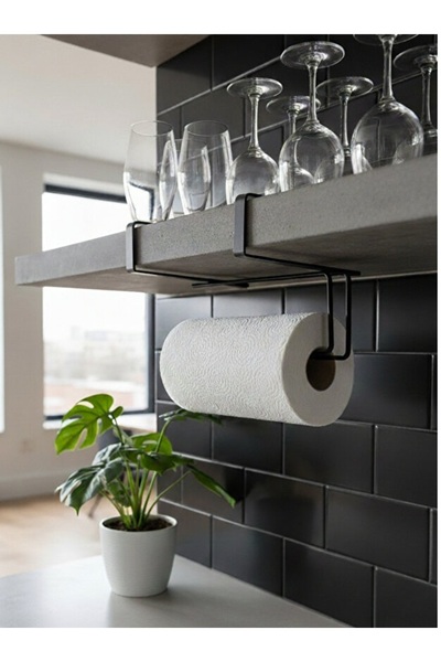 TncPatiShop Siyah Askılı Dolap Kapağı ve Raf Altı Kağıt Havluluk Mutfak Organizeri Delmeden Kolay Montaj,