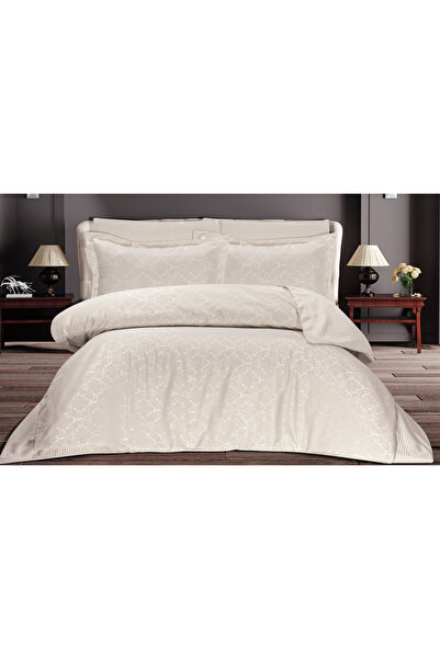 ihvan online Double Jacquard Satin Double Duvet Cover Set - 200X220 - 7 Piece Cotton Bedding Set - Stone Color