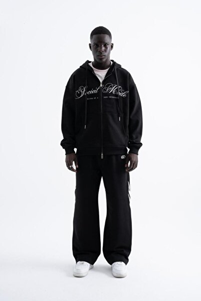 Machinist Ανδρικό φούτερ Social Mode με τύπωμα με φερμουάρ με κουκούλα Μαύρο