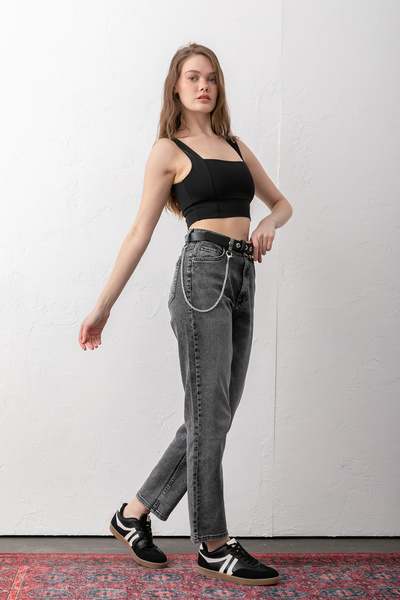 Pantastic Jeans Richone Stretch Fabric Slim Mom Dark Grey Women Jeans with Be...