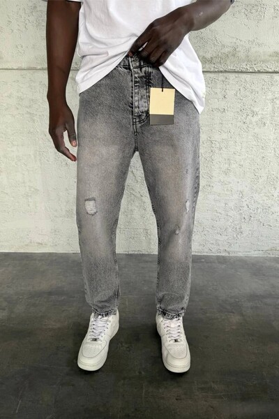 MADZEYMODA Boyfriend Denim Men's Ripped Detailed Gray Jean Denim Pants Bf-273