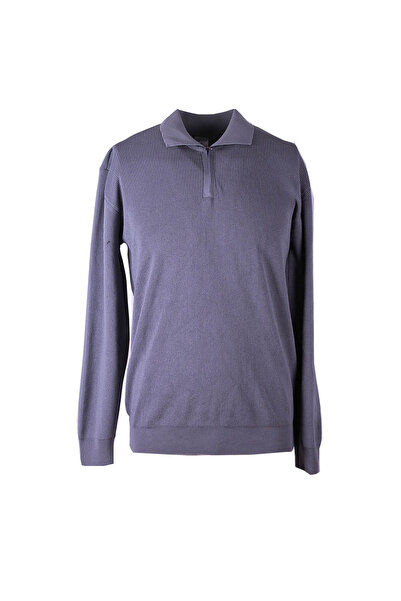 trender Zippered Polo Gray Men's Sweater Mmt02