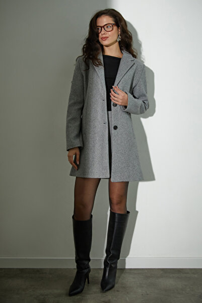 Fulla Moda Double-Breasted Collar Pocketed Cashmere Coat