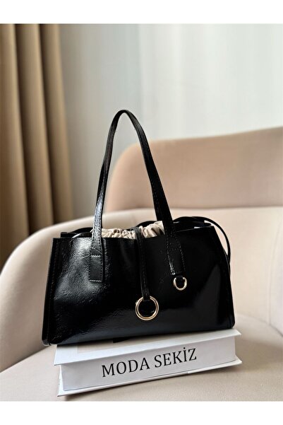 Moda Sekiz Women's Patent Leather Drawstring Shoulder Bag