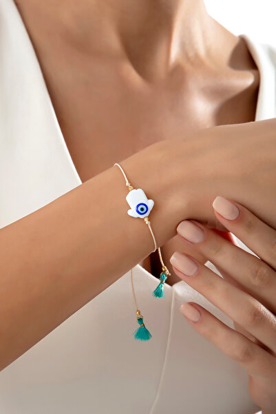 Pinart Orange Nazar Beaded Hand of Fatima Rope Bracelet Pnrtb001453