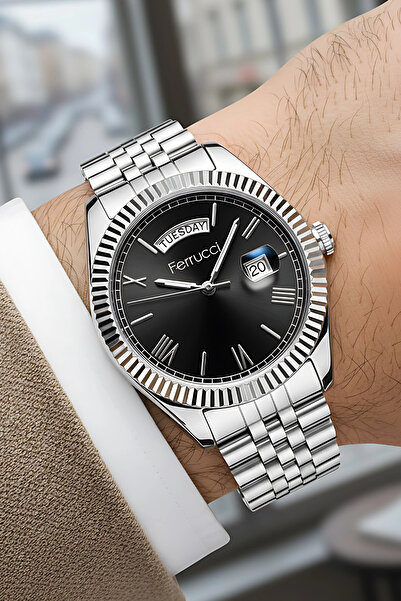 Ferrucci Erkek Kol Saati Çelik Kasa & Çelik Jübile Kordon Çift Takvim Gümüş-Siyah zmfer207