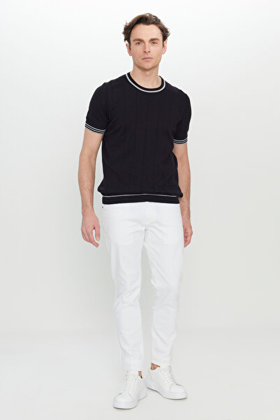 ALTINYILDIZ CLASSICS Men's Black 100% Cotton Standard Fit Regular Cut Crew Neck Knitwear T-Shirt