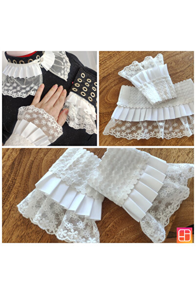 Sevdiğineal Kadın beyaz lastikli Tüllü gipurlu uzatıcı manşet