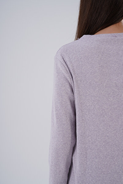 HOFY 1246 Large Size Soft Knitwear Ribbed Knit V-Neck Blouse