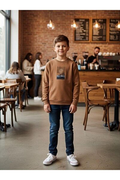 Zekids Момчешка памучна блуза с дълъг ръкав и принт с пейзаж